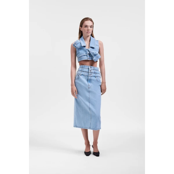 Viktor & Rolf Drape Denim Top in Light Blue, view 2