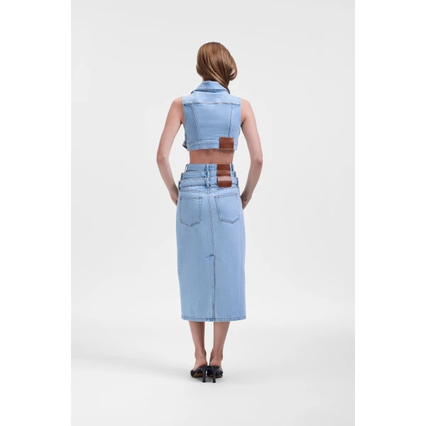 Viktor & Rolf Drape Denim Top in Light Blue, view 3