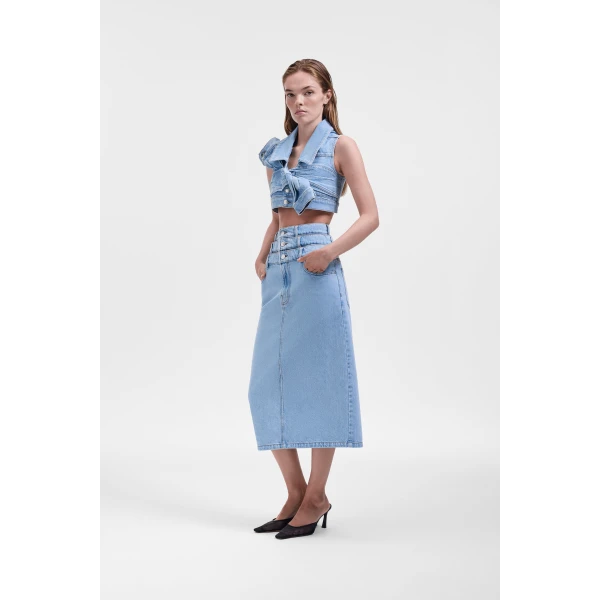 Viktor & Rolf Drape Denim Top in Light Blue, view 4