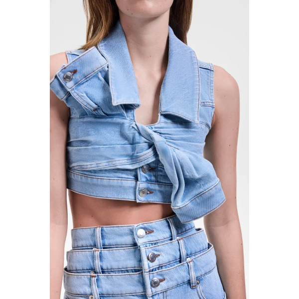 Viktor & Rolf Drape Denim Top in Light Blue, view 5