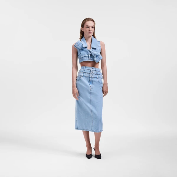 Viktor & Rolf Drape Denim Top in Light Blue, view 6