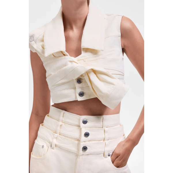 Viktor & Rolf Drape Denim Top in Off White, view 5