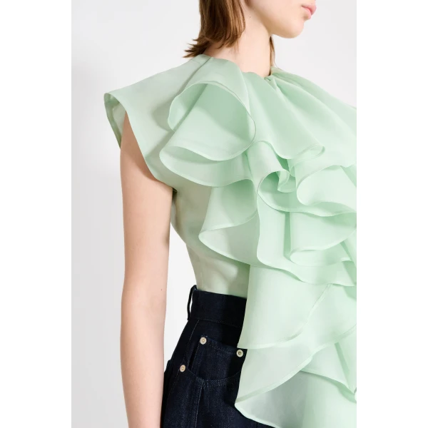Viktor & Rolf Jabot Organza Top in Light Green, view 5