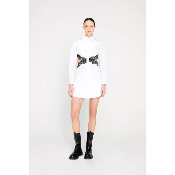 Viktor & Rolf Lace Cut Out Shirt Dress in White, view 2