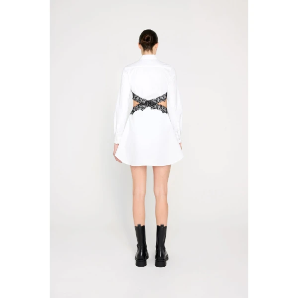 Viktor & Rolf Lace Cut Out Shirt Dress in White, view 3