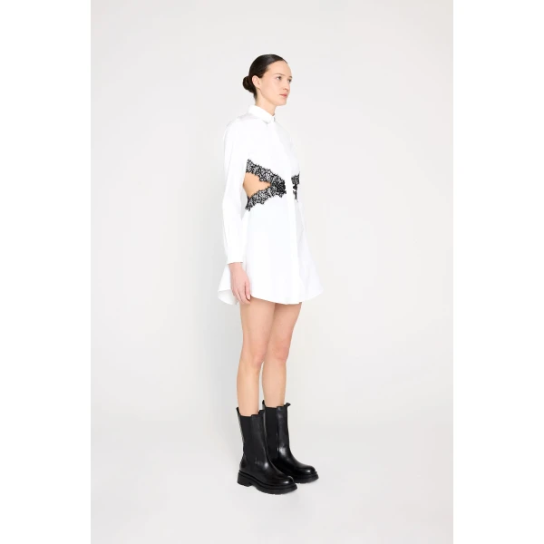 Viktor & Rolf Lace Cut Out Shirt Dress in White, view 4