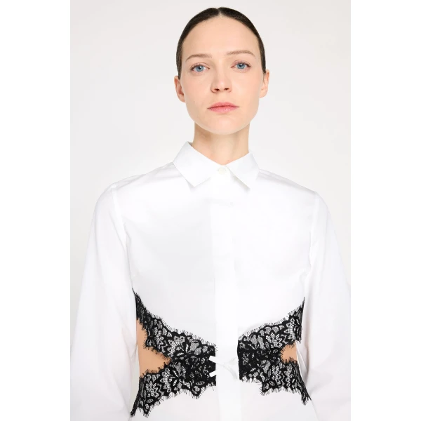 Viktor & Rolf Lace Cut Out Shirt Dress in White, view 5