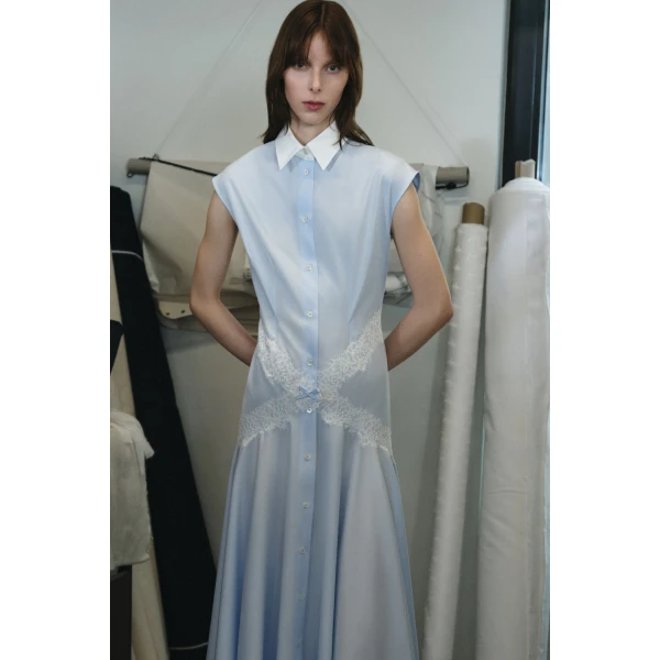 Viktor & Rolf Lace Shirt Dress in Light Blue, view 5