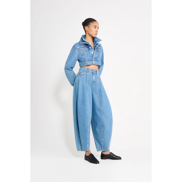 Viktor & Rolf Multi-Layered Cropped Denim Jacket in Blue, view 3