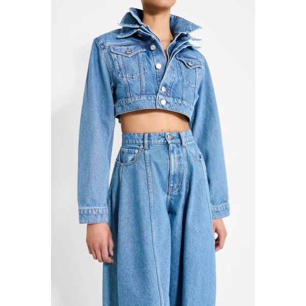 Viktor & Rolf Multi-Layered Cropped Denim Jacket in Blue, view 5