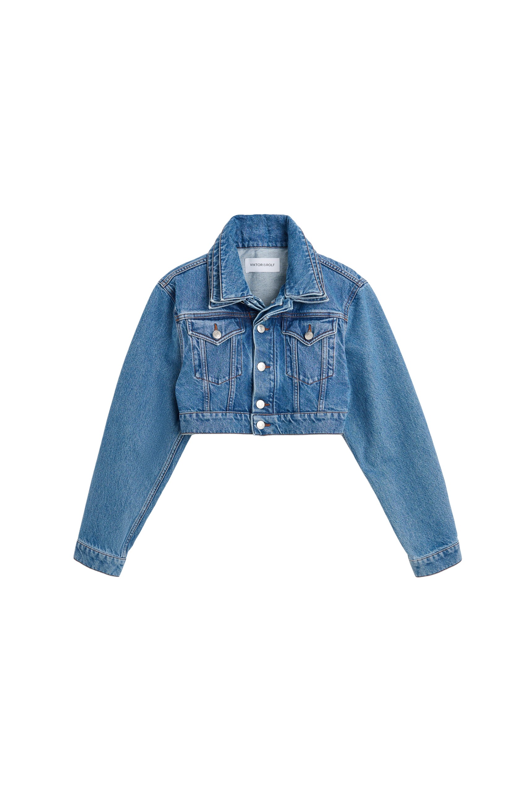 Viktor & Rolf Multi-Layered Cropped Denim Jacket in Blue