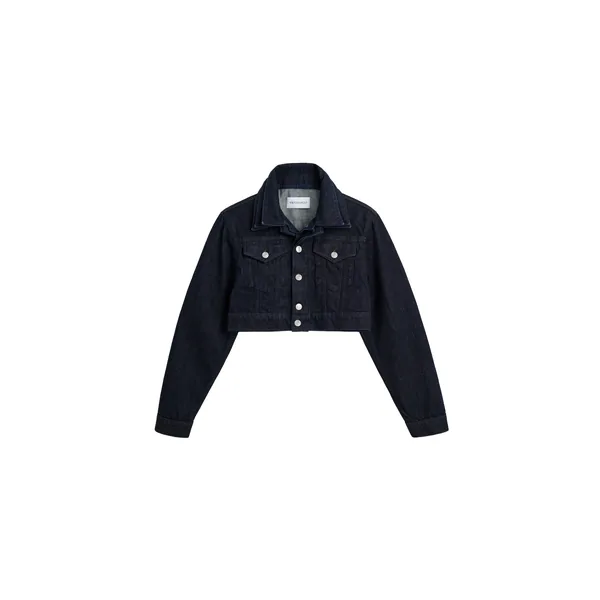 Viktor & Rolf Multi-Layered Cropped Denim Jacket in Dark Blue