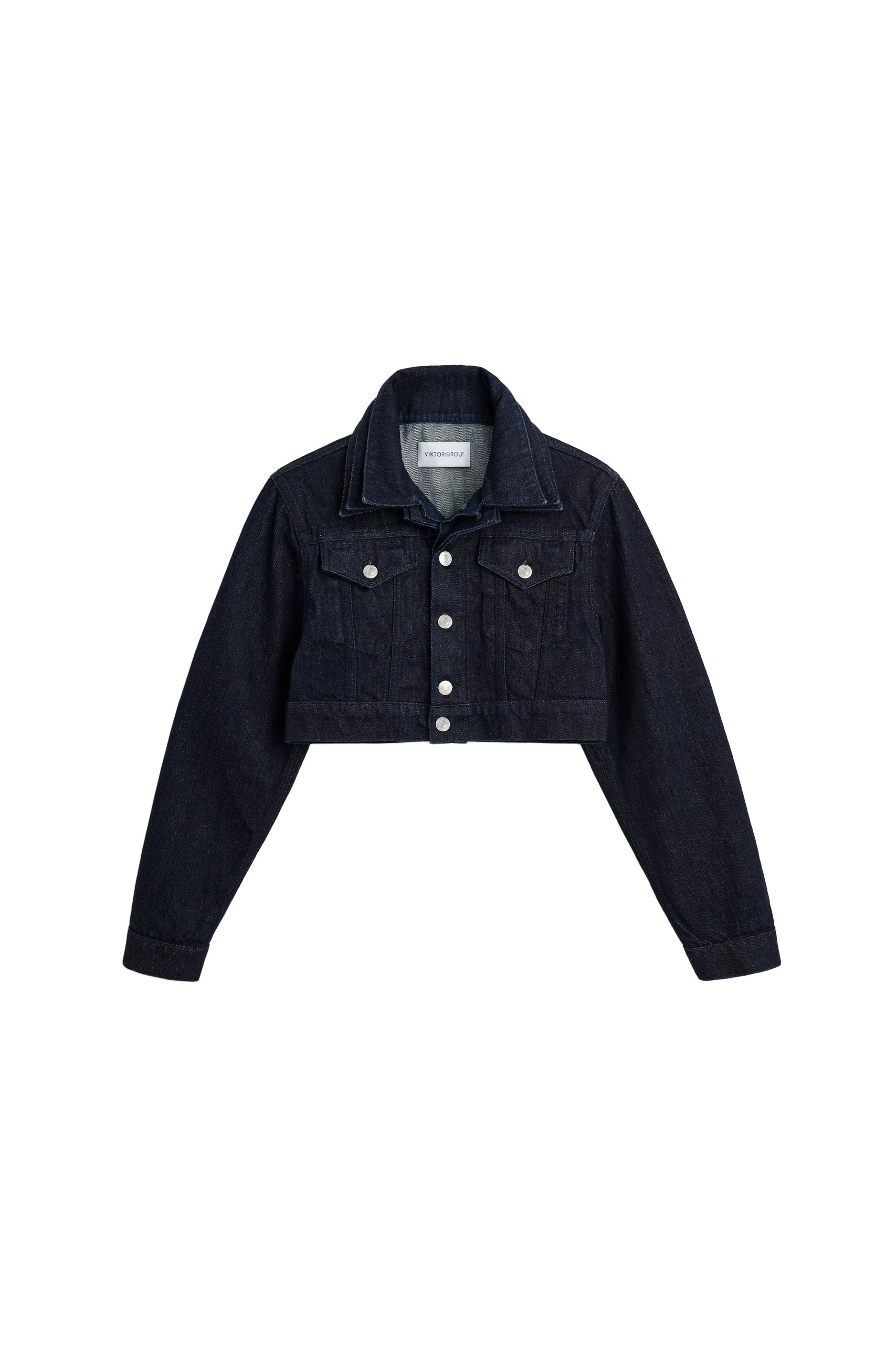Viktor & Rolf Multi-Layered Cropped Denim Jacket in Dark Blue
