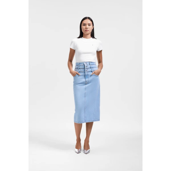 Viktor & Rolf Multi-Layered Denim Skirt in Light Blue, view 2