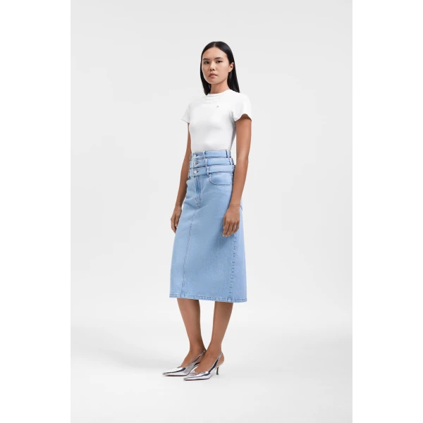 Viktor & Rolf Multi-Layered Denim Skirt in Light Blue, view 4