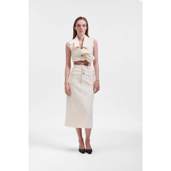 Viktor & Rolf Multi-Layered Denim Skirt in Off White, view 2