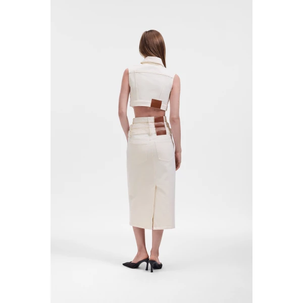 Viktor & Rolf Multi-Layered Denim Skirt in Off White, view 3