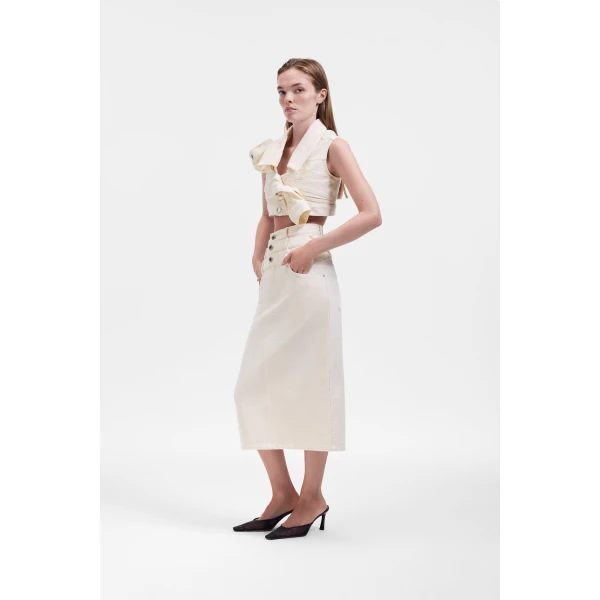 Viktor & Rolf Multi-Layered Denim Skirt in Off White, view 4