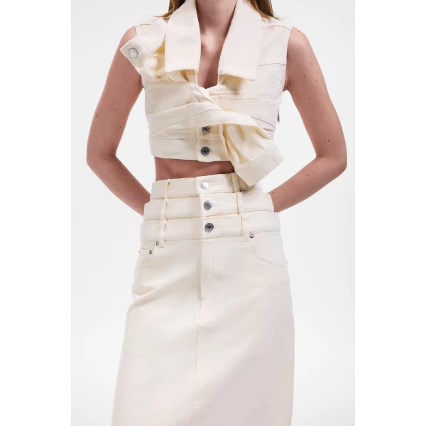 Viktor & Rolf Multi-Layered Denim Skirt in Off White, view 5