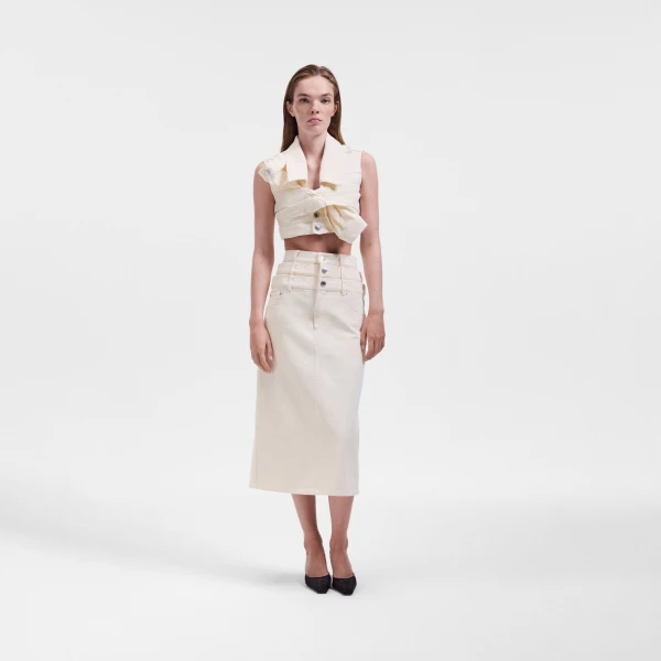Viktor & Rolf Multi-Layered Denim Skirt in Off White, view 6