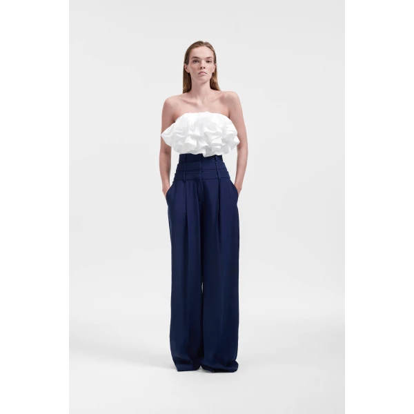 Viktor & Rolf Multi-Layered Linen Silk Blend Trousers in Dark Blue, view 2
