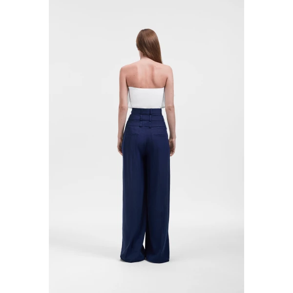 Viktor & Rolf Multi-Layered Linen Silk Blend Trousers in Dark Blue, view 3