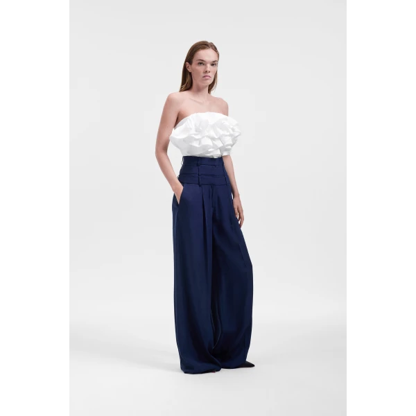 Viktor & Rolf Multi-Layered Linen Silk Blend Trousers in Dark Blue, view 4