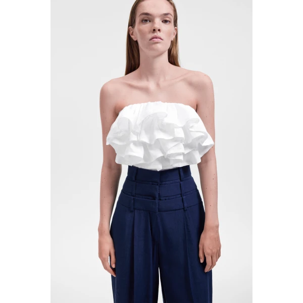 Viktor & Rolf Multi-Layered Linen Silk Blend Trousers in Dark Blue, view 5