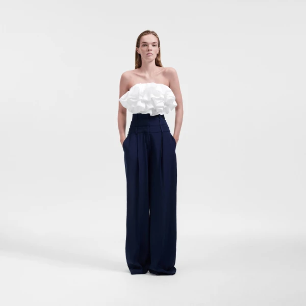 Viktor & Rolf Multi-Layered Linen Silk Blend Trousers in Dark Blue, view 6