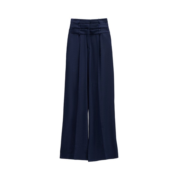 Viktor & Rolf Multi-Layered Linen Silk Blend Trousers in Dark Blue