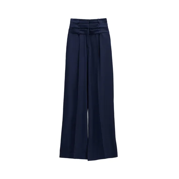 Viktor & Rolf Multi-Layered Linen Silk Blend Trousers in Dark Blue