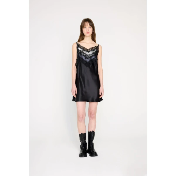 Viktor & Rolf Multi-Layered Silk Lace Cami Dress in Black, view 2