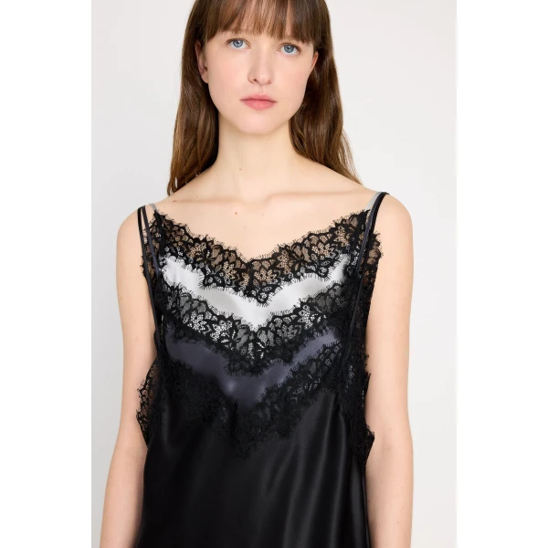 Viktor & Rolf Multi-Layered Silk Lace Cami Dress in Black, view 5