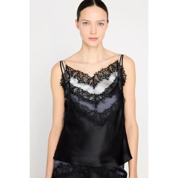 Viktor & Rolf Multi-Layered Silk Lace Cami in Black, view 5