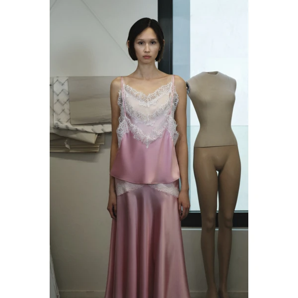 Viktor & Rolf Multi-Layered Silk Lace Cami in Pink, view 6