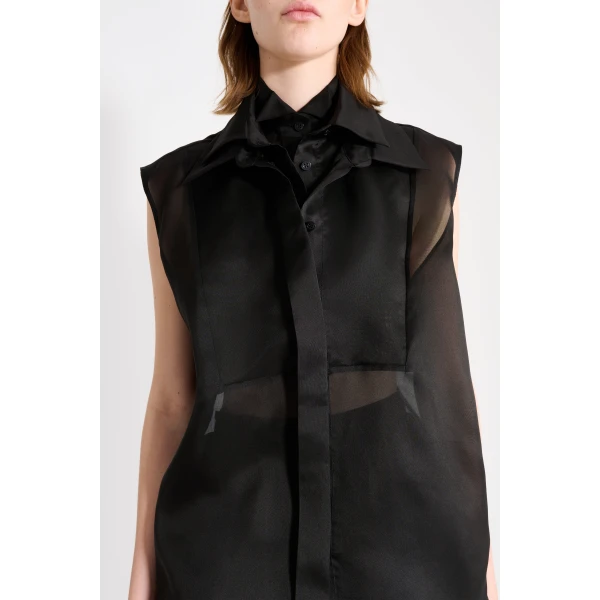 Viktor & Rolf Multi-Layered Sleeveless Organza Shirt in Black, view 4