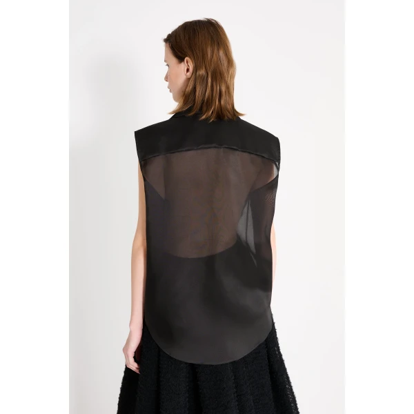 Viktor & Rolf Multi-Layered Sleeveless Organza Shirt in Black, view 5