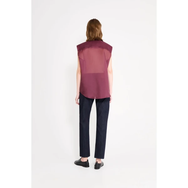 Viktor & Rolf Multi-Layered Sleeveless Organza Shirt in Burgundy, view 3