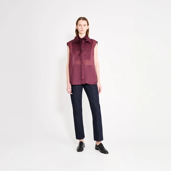 Viktor & Rolf Multi-Layered Sleeveless Organza Shirt in Burgundy, view 4