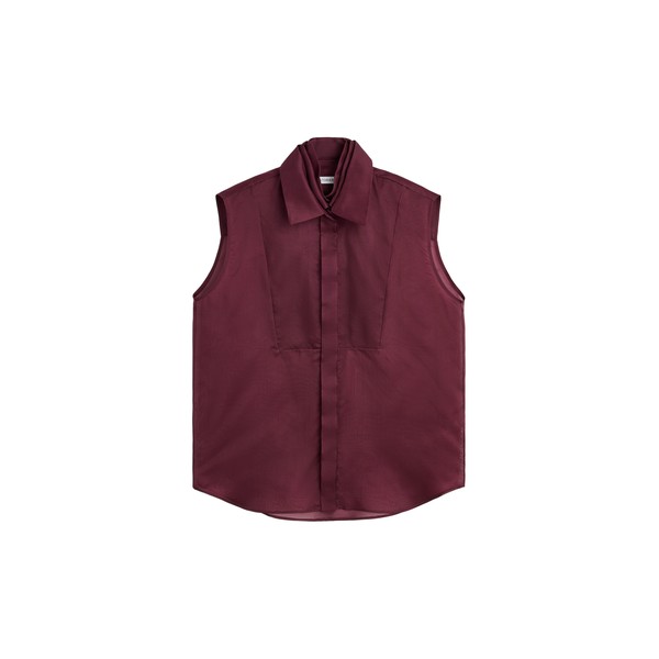 Viktor & Rolf Multi-Layered Sleeveless Organza Shirt in Burgundy