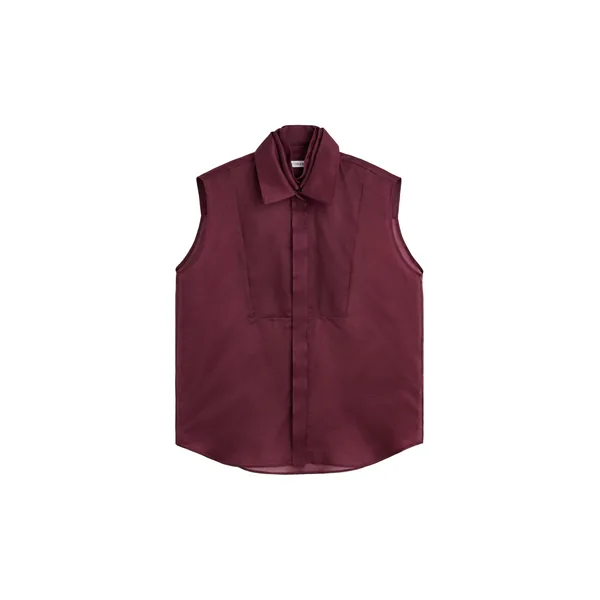 Viktor & Rolf Multi-Layered Sleeveless Organza Shirt in Burgundy