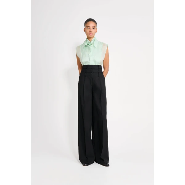 Viktor & Rolf Multi-Layered Wool Trousers in Black, view 2