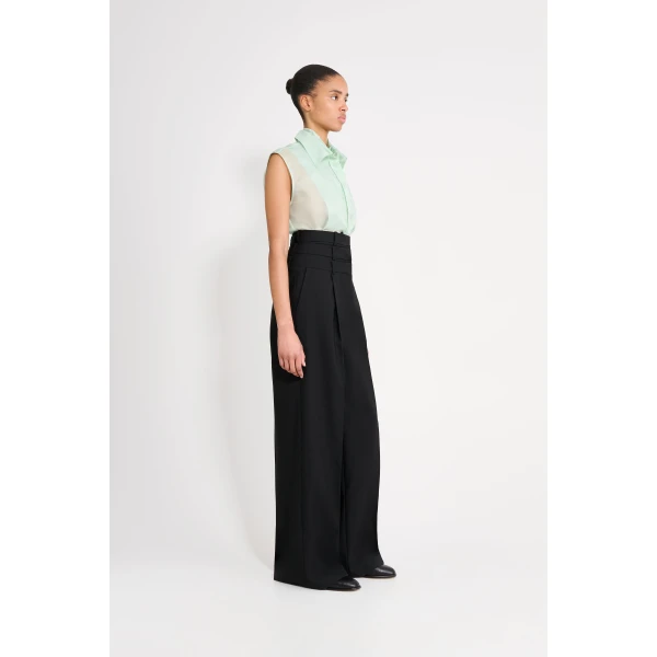 Viktor & Rolf Multi-Layered Wool Trousers in Black, view 3