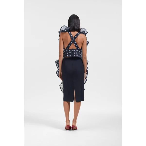 Viktor & Rolf Polyester Volant Jabot Organza Top in Black, view 3
