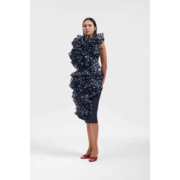 Viktor & Rolf Polyester Volant Jabot Organza Top in Black, view 4