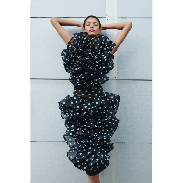 Viktor & Rolf Polyester Volant Jabot Organza Top in Black, view 6