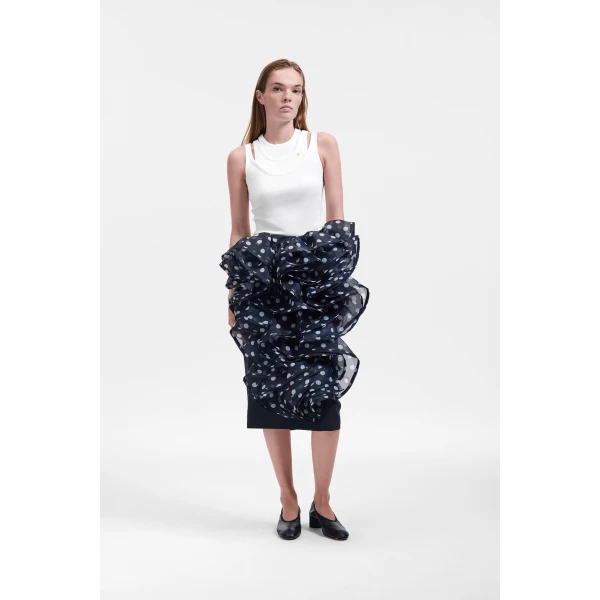 Viktor & Rolf Polyester Volant Midi Skirt in Black, view 2