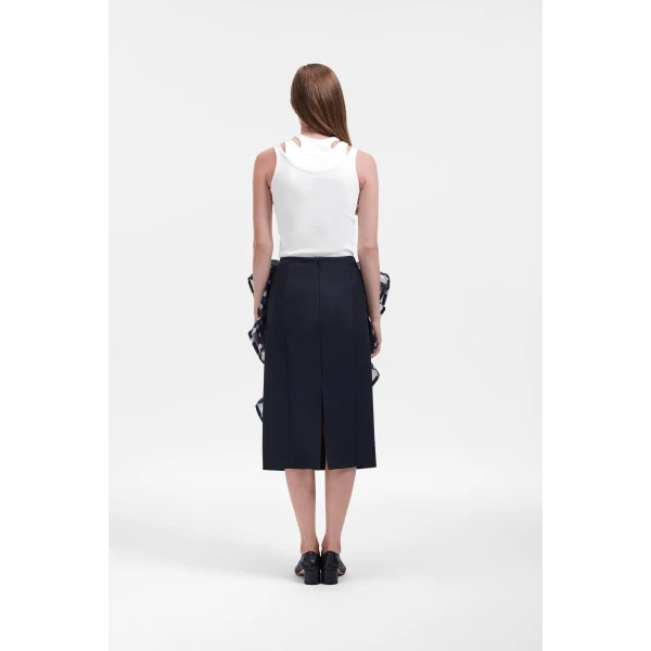 Viktor & Rolf Polyester Volant Midi Skirt in Black, view 3