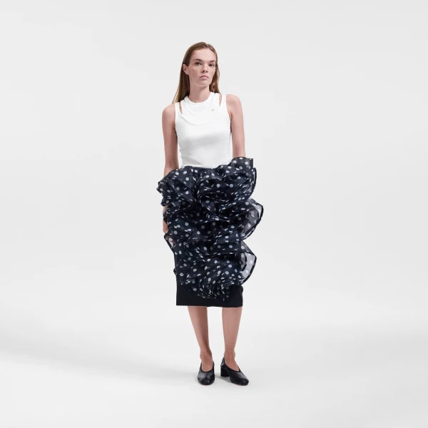 Viktor & Rolf Polyester Volant Midi Skirt in Black, view 6
