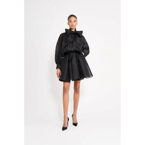 Viktor & Rolf Pussy Bow Circle Organza Mini Dress in Black, view 2